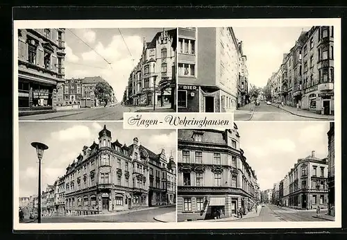 AK Hagen-Wehringhausen, Strassenpartien mit Gasthäusern und Geschäften