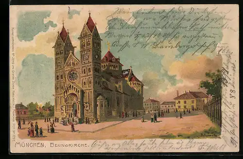 Lithographie München, Bennokirche in der Frühlingskirche