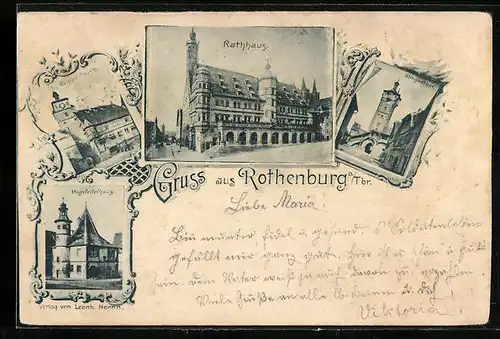 AK Rothenburg o. Tbr., Hegereiterhaus, Weisser Thurm, Klingenthor