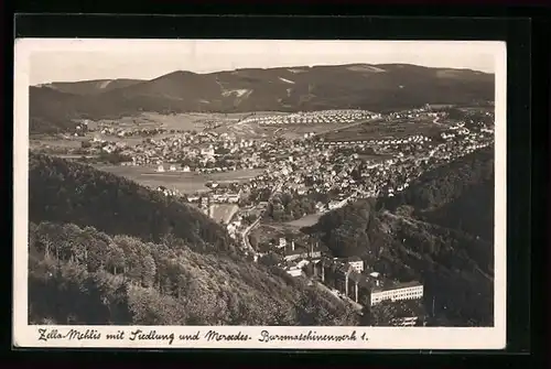 AK Zella-Mehlis, Panoramablick mit Siedlung und Mercedes-Büromaschinenwerk 1