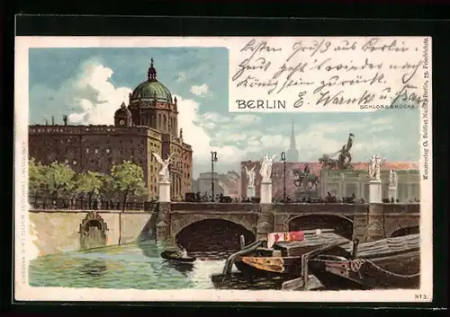 Lithographie Berlin, Schlossbrücke und Schloss