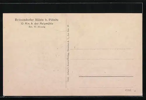 AK Reitzendorf b. Pillnitz, Reitzendorfer Mühle, Gastwirtschaft von W. Hennig