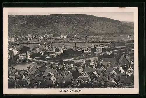 AK Untertürkheim, Stadtansicht aus der Vogelperspektive