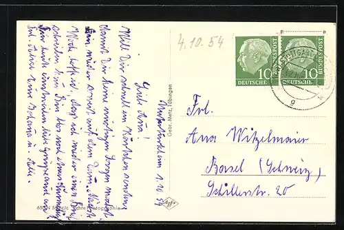 AK Stuttgart-Untertürkheim, Gasse mit Kirchturm