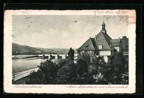 AK Untertürkheim, Neue Neckarbrücke mit Lindenschule