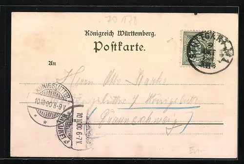 Lithographie Hasenberg, Turm und Hauff-Denkmal