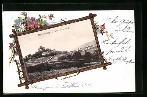 AK Rothenberg i. Württemberg, Panorama des Ortes im Bilderrahmen aus Holz