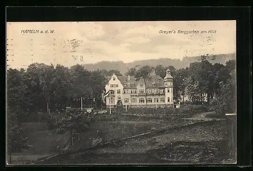 AK Hameln a. d. W., Dreyer`s Berggarten am Klüt