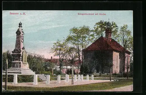 AK Seesen a. H., Kriegerdenkmal mit Kirche