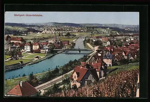 AK Stuttgart-Untertürkheim, Flusspartie mit Stadtansicht
