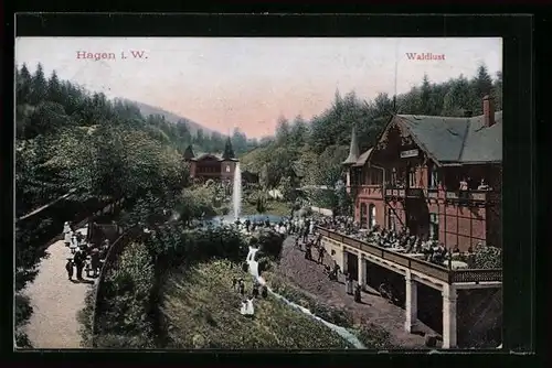 AK Hagen, Cafe Waldlust mit Fontäne