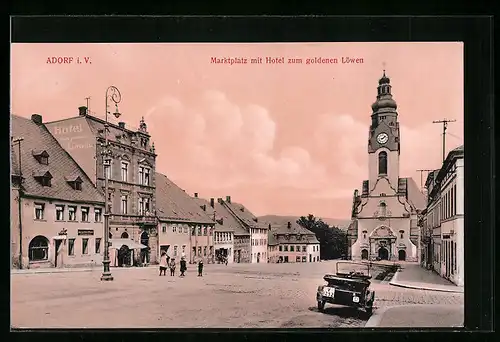 AK Adorf i. V., Marktplatz mit Hotel zum goldenen Löwen