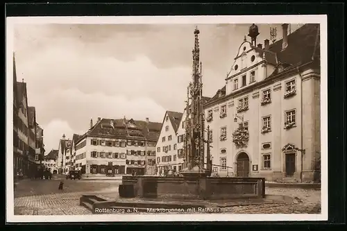 AK Rottenburg a. N., Marktbrunnen mit Rathaus