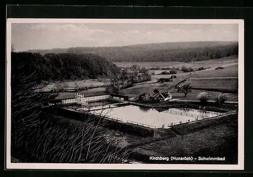 AK Kirchberg /Hunsrück, Sicht auf das Schwimmbad und Umgebung