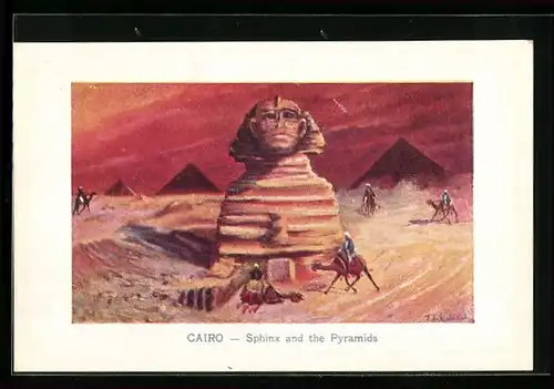 Künstler-AK Gizeh, Sphinx and the Pyramids