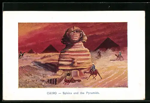 Künstler-AK Gizeh, Sphinx and the Pyramids