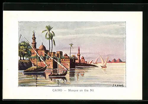 Künstler-AK Le Caire, Mosquée au bord du Nil