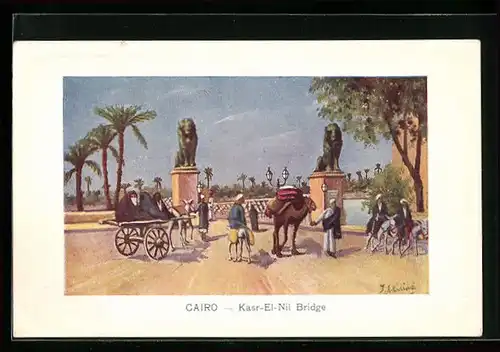 Künstler-AK Le Caire, Le Pont de Kasr-El-Nil