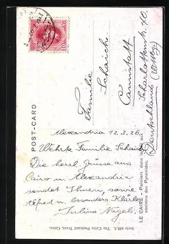 Künstler-AK Cairo, Palmers on the Nil near the Pyramids