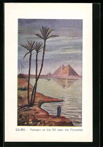 Künstler-AK Cairo, Plamers on the Nil near the Pyramids