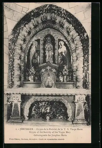 AK Jerusalem, Crypte de la Nativité de la T.S. Vierge Maria, Geburtsgrotte der Jungfrau Maria