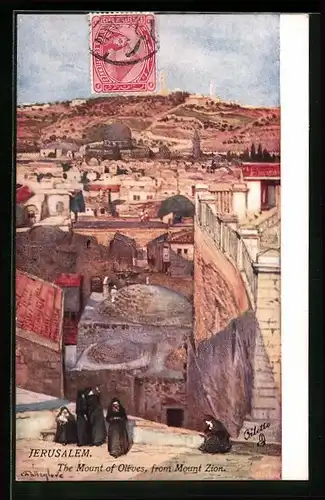 Künstler-AK Jerusalem, The Mount of Olives, from Mount Zion