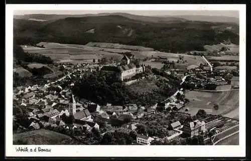 AK Wörth / Donau, Ortspanorama mit Schloss