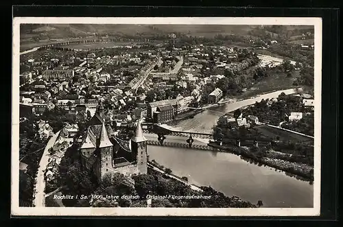 AK Rochlitz i. Sa., Fliegeraufnahme des Ortes