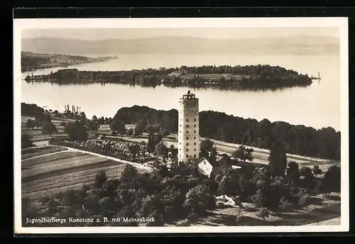 AK Konstanz a. B., Jugendherberge mit Mainaublick, Fliegeraufnahme