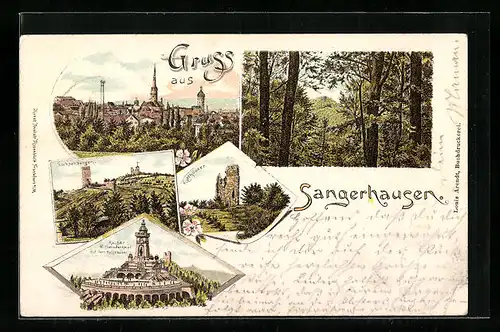 Lithographie Sangerhausen, Sachsenburgen, Rothenburg, Teilansicht