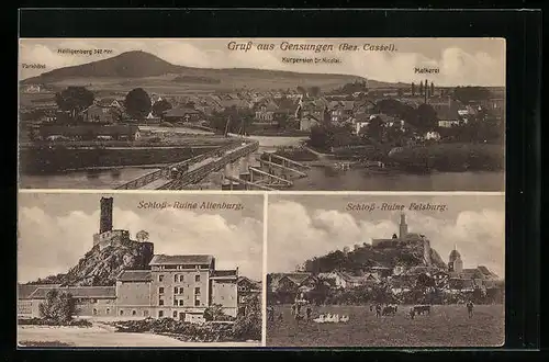 AK Gensungen, Schloss-Ruine Altenburg, Ortsansicht