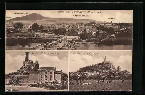 AK Gensungen, Schloss-Ruine Altenburg, Ortsansicht