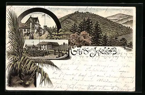 Lithographie Inselsberg, Gothaisches Hotel, Preussischer Gasthof, Panorama