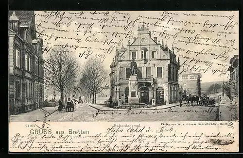 AK Bretten, Strassenpartie am Kaiserdenkmal