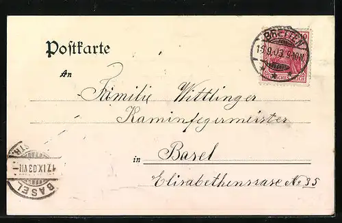 AK Bretten, Strassenpartie am Kaiserdenkmal