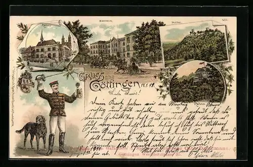 Lithographie Göttingen, Auditorium, Rathaus, Rohns und Plesse