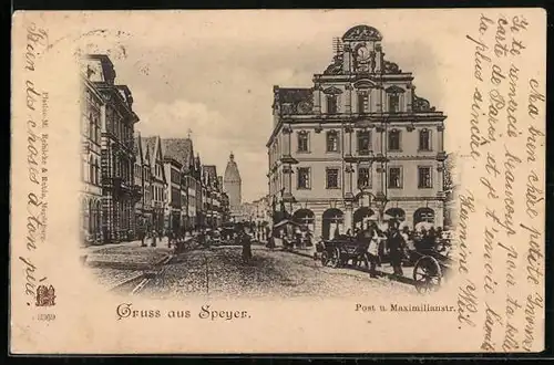 AK Speyer, Post und Maximilianstrasse