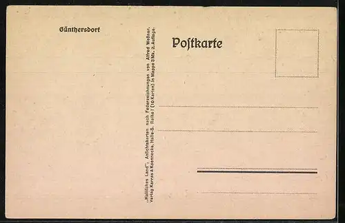 Künstler-AK Günthersdorf, Einsamer Mann auf verschneiter Strasse