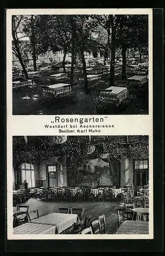 AK Westdorf bei Aschersleben, Gasthaus Rosengarten mit Terrasse