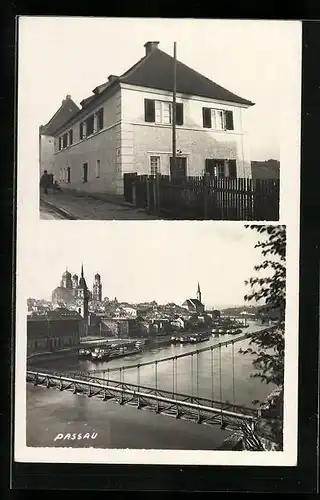 Foto-AK Passau, Flusspartie, Haus im Ort