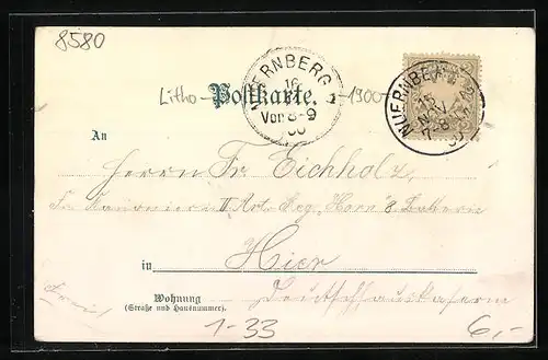 Lithographie Portrait Richard Wagner, Haus Wahnfried