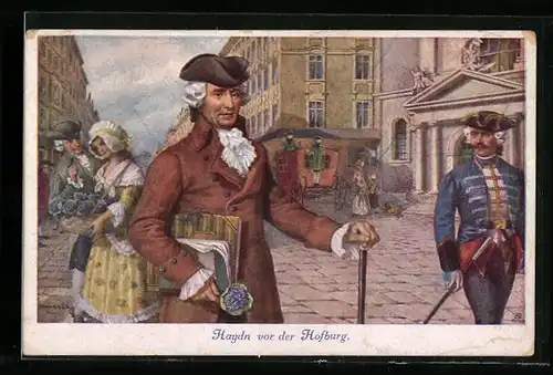 Künstler-AK Joseph Haydn vor der Hofburg