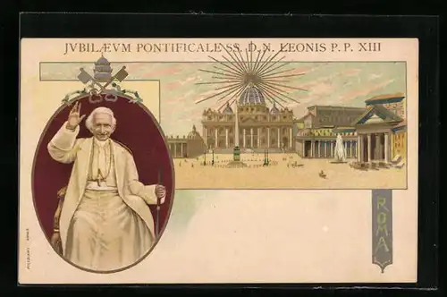 Lithographie Jubilaeum Pontificale SS D.N. Leonis P.P. XIII, Papst Leo XIII.
