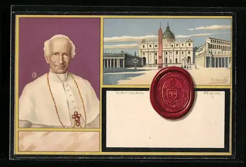 Lithographie Vatican, Petersdom am Petersplatz, Papst Leo XIII.