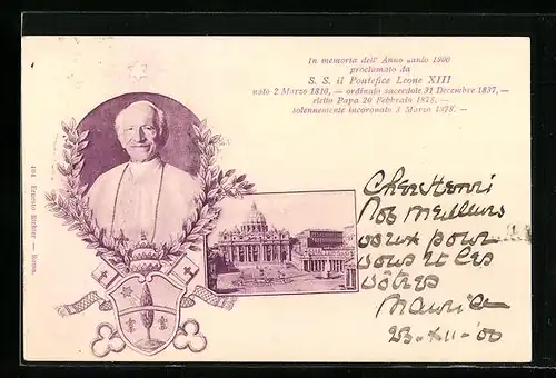 AK Portrait Papst Leo XIII., Petersdom