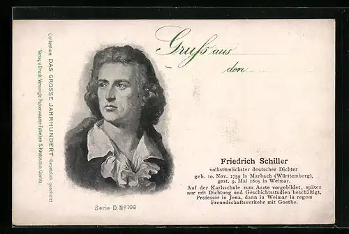 Lithographie Portrait Friedrich Schiller, Dichter