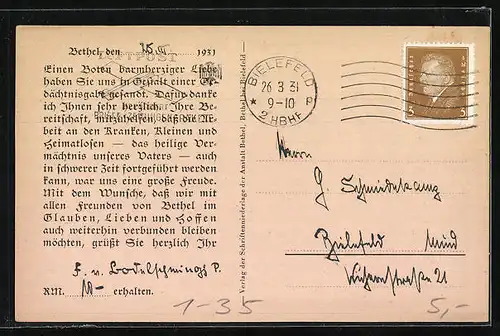 AK Portrait F. von Bodelschwingh, Pastor