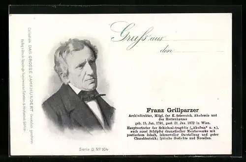 Künstler-AK Portrait des Schriftstellers Franz Grillparzer