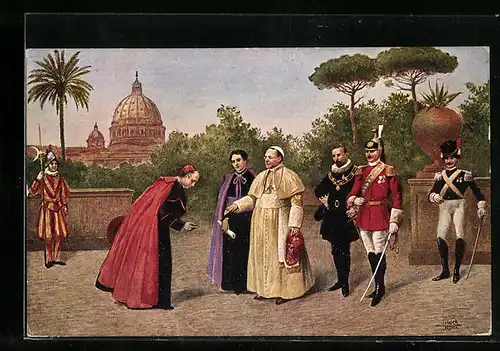 Künstler-AK Rom, Papst Pius XI. empfängt Gäste