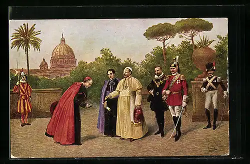 Künstler-AK Rom, Papst Pius XI. empfängt Gäste